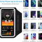 Running Armband with Earphone Bag Cell Phone Armband for iPhone 16 15 Pro 14 Plus 13 11 XR XS, Galaxy S24/S10 Water Resistant Sports Phone Holder Case & Zipper Slot Car Key Holder for 6.9 inch Phone