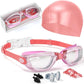 Kids Swim Goggles, Swimming Goggles for Kids Toddlers 3-14 with Swim Cap, Nose Clip, Nose Bridge, Ear Plugs