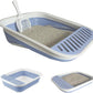 Collapsible Small Cat Litter Box,Kitten Open Potty Pan with Scoop Cat Toilet with Falling Sand Pedal Low Entrance Foldable Kittens Travel Litter Box Blue