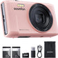SOOMFON Digital Camera - Max 72MP Point and Shoot Kids Cameras with 16X Zoom, 32G TF Card, 2 Batteries and Card Reader, Compact Pink Digital Camera for Kids Teens Beginners