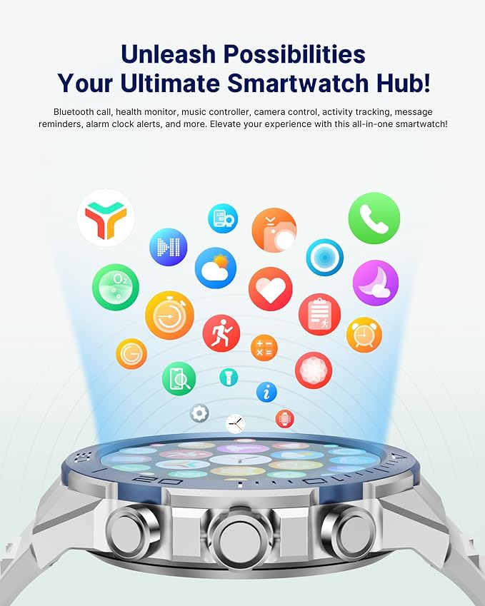 Smart Watch for Men (Answer/Make Call),1.43''AMOLED Screen with 24 Hours Healthy Monitor, 100+ Sports Modes Fitness Tracker Watch, 400mAh Battery Pedometer Calorie Smartwatch Compatible Android iOS