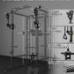 Eonfit E5 Smith Machine with Vertical Leg Press, Power Cage Squat Rack with LAT-Pull Down Cable Crossover Rotating Arms System Home Gym Equipment All in One (E5 RED)