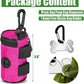 Dog Poop Bag Holder for Leash Attachment - Waste Bag Dispenser for Leash - Fits Any Dog Leash - Portable Set with Hand Free Holder Metal Carrier, Round Shape, Pink