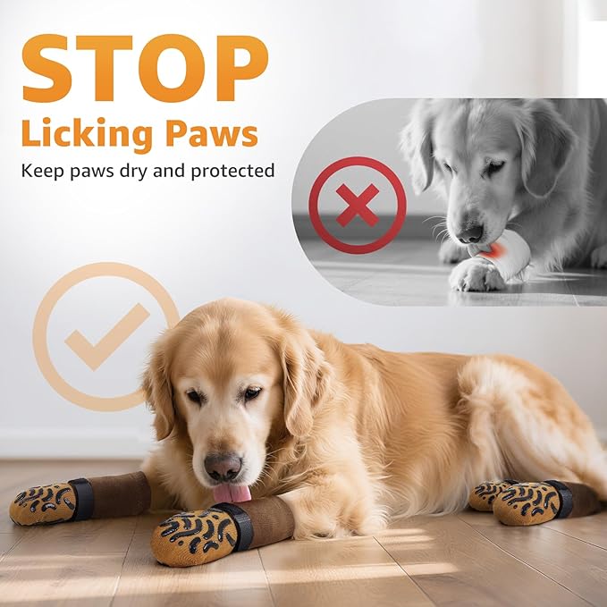 Double Sides Non-Slip Dog Socks to Prevent Licking Paws - Strong Traction for Paw Protector, Senior Dogs, Hardwood Floors, Dog Booties with Grippers - Size Medium