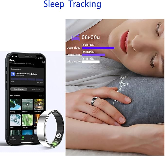 Fitness Tracker, Smart Ring for Women Men, Sleep Tracker Ring with 24/7 Heart Rate Monitor, Fitness Ring with Activity Tracker, Step Counter, Calorie Pedometer, No APP Fee, iOS Android (Black, 8)