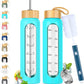 32 oz Glass Water Bottle with Straw - Motivational Time Marker & Silicone Sleeve - Reusable Tumbler Includes 2 Bamboo Lids & Fruit Infuser - 1 Pack