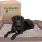 Furhaven Cooling Gel Dog Bed for Large Dogs w/ Removable Bolsters & Washable Cover, For Dogs Up to 125 lbs - Luxe Faux Fur & Performance Linen Sofa - Woodsmoke, Jumbo Plus/XXL