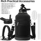 Insulated Water Bottle | Thickened Stainless Steel Vacuum Metal | Portable Sports Half Gallon Large Water Jug for Gym and Hiking with Straw, Carrier Bag, Handle Strap | BPA-Free 64 oz
