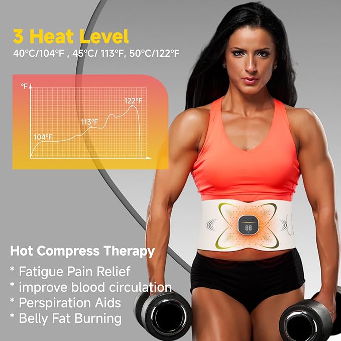 Abs Stimulator Abdominal, ab Belt Muscle Stimulator with Heat for Belly Fat Loss, Stomach Cellulite Melting, Postpartum Care Smooth & Firming, Lower Back Massager for Pain Relief Women Men Gifts