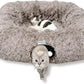 XxingSheep XL Cat Tunnel with Bed for Indoor Cats Peekaboo Cat Cave Donut Toy with Warm Mat,Yellow-Brown