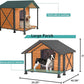 Outdoor Dog House,Weatherproof Wooden Dog Shelter for Small to Medium Sized Dogs,Iron Frame Indoor Outdoor Doghouse,Puppy Kennel,Pets Warm House in Winter with Large Porch