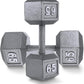 WF Athletic Supply Cast Iron Solid Hexagon Gray/Black Dumbbells, Strength Training Free Weights Set of 2 for Women and Men, Hand Weights Sold by Pairs, Multi-Select Size Options Available