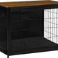 DWANTON Dog Crate Furniture with Cushion, Wooden Kennel Table with Double Doors, Indoor Dog House, Large Size, 38.5" L, Black+Warm Brown