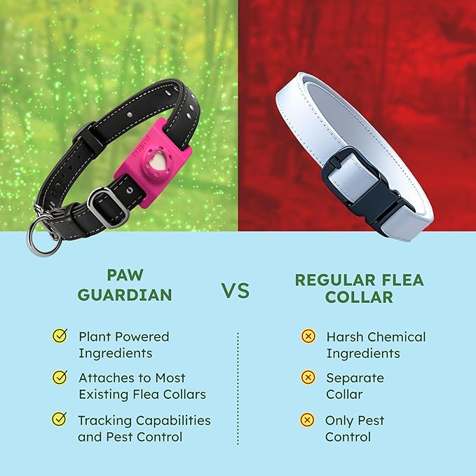 BugMD Paw Guardian Flea & Tick Pendant (3-Pack) with AirTag Holder – Plant-Based Flea & Tick Prevention for Dogs – Pet Collar Tag & GPS Tracker Holder for Dogs – Pink