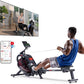 Sunny Health & Fitness Flip & Foldable Rowing Machine for Home w/Extended Slide Rail, Full-Body Workout, Low-Impact, Optional Extra Long Rail, Quiet Rail Cover, Water Motion and Free SunnyFit App