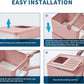 Cat Litter Box with Litter Mat and Scoop, Large Foldable Litter Box with Lid, Front Entry Top Exit Kitty Box, Odor Control, Easy to Clean (Pink)