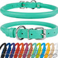 CollarDirect Rolled Leather Dog Collar, Soft Padded Round Puppy Collar, Handmade Genuine Leather Collar Dog Small Large Cat Collars 13 Colors (13-16 Inch, Mint Green Textured)
