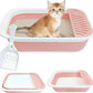 Fhiny Cat Litter Box Portable Shallow Litter Box 17.7"x13.4"x4.9" Foldable Cat Toilet with Scoop Open Kitty Potty Pan with Litter Drop Pedal Easy to Clean Travel Kitten Toilet(Pink)