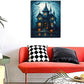 Halloween Gothic Wall Art Castle Pumpkin Ghost Bat Canvas Wall Decor Dark Academia Pictures Painting Print Framed Artwork Decorations Gifts for Halloween Living Room Bedroom Office 16"x20"