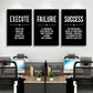 Framed Canvas Wall Art Success Quote, Office Wall Art, Black Large Poster, Positive Motivational Set of 3 Prints, Execute Failure Definition, Inspirational Print (A-3pcs,20x30inchx3pcs)