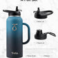 Trebo 40oz Water Bottle Insulated with Handle, Stainless Steel Metal Large Jug,Travel Flask with Straw Spout Lid,Mug Tumbler Cup with Carry Pouch,Keep Cold Hot, Indigo Black