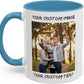 Personalized Coffee Cup with Photo, Logo or Text - Custom Both Sides Printed Mug for Him & Her - Unique Customized Gifts with Names - White/Blue