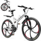26 Inch Folding Mountain Bike, 21 Speed Full Suspension Bicycle with High-Carbon Steel, Dual Disc Brake Non-Slip Quick Release tire Folding Bicycle for Adults/Men/Women