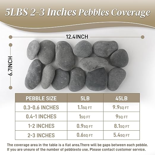 5 lbs Mexican Beach Pebbles, 2-3 Inch Decorative River Rocks for Fish Tank Aquarium Fountain, Decorative Pebbles for Garden Landscaping, Home Décor, Outdoor Paving Walkways Pathways Backyard