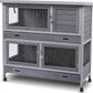 Rabbit Hutch Bunny Cage Indoor Outdoor with Wheel Deeper Tray Chew Proof Guinea Pig Cages 2 Decks Large Rabbit House with 4 Wooden Doors Weatherproof 41.3" L*17.3" W*41.3" H