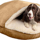 Snoozer Luxury Cozy Cave Dog Bed - Indoor Dog Bed with Cover Cave, Covered Calming Burrow for Medium & Large Sized Pets with Blanket Attached, Enclosed, Washable - XL, Camel