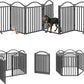 BHG Metal No-Assembly Freestanding Dog Gate with Door Walk Through, Extra Wide 144", Extra Tall 32" Pet Gate, Accordion Puppy Folding Playpen Dog Fence for Indoor & Outdoor, with 2PCS Support - Black