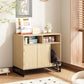 Cat Litter Box Enclosure, Large Hidden Pet Storage Cabinet Furniture with Waveform Fluted Doors & Scratching Pad, Modern Wooden Cat House Indoor for Washroom, Living Room, Bedroom, Natural
