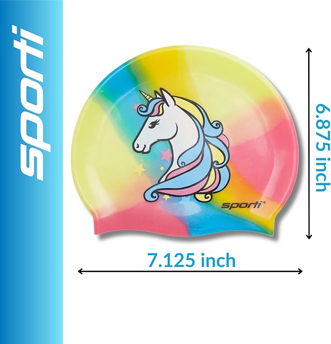 Sporti Silicone Swim Cap for Kids, Unisex Youth Swimming Cap, Protection Bathing Caps for Your Children, Aged 2-10