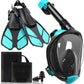 Mask Fins Snorkeling Gear for Adults, Full Face Snorkel Mask & Adjustable Swim Fins Snorkel Set, Panoramic View Snorkel Mask Dry Top Anti-Fog Anti-Leak