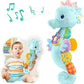Baby Toys 0 to 12 Months, Musical Stuffed Animal Activity Soft Toys with Multi-Sensory Crinkle, Rattle and Textures, Infant Tummy Time Toys for Newborn Boys, Seahorse, Blue