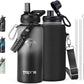 32oz Insulated Water Bottle,Stainless Steel Vacuum Water Bottle, BPA-Free & Leakproof -with Paracord Handle,Strap,Straw Spout Lids,Large Water Jug for Gym Sports