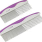 Poodle Pet Dog Combs for Grooming | 2 Pack | Stainless Steel Teeth Easily Remove Dirt | Proper Care Prevents Knots and Mats for Long and Short Haired Pets | Anti-Slip Comfort Grip Handle (Purple)