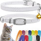 CollarDirect Leather Cat Collar, Cat Safety Collar with Elastic Strap, Kitten Collar with Bell Black Blue Red Orange Lime Green (8-11 Inch, White)