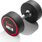 Sunny Health & Fitness Premium Polyurethane Commercial Grade Round Dumbbells with Diamond Knurled Handle, Durable Strength Training Equipment for Home Gym, 5-50LB