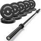 Olympic Bumper Plates Set 2 Inch, 10-55 lbs Rubber Weight Plates with 45 lb (20kg) Black/Silver Barbell, Strength Training & Weight Lifting for Home Gym