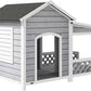 PawHut Wooden Dog House Outdoor with Porch, Cabin Style Raised Dog Shelter with Asphalt Roof, Doors, and Shutter Window, for Medium Large Sized Dog, Light Gray