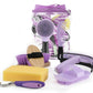 9 Pieces Grooming Kit with Tote Bag, Sweat Scraper, Sponge, Hoof Pick, Curry Comb for Horse Riders Beginners (Purple)