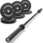 Olympic Bumper Plates Set 2 Inch, 10-55 lbs Rubber Weight Plates with 45 lb (20kg) Black/Silver Barbell, Strength Training & Weight Lifting for Home Gym