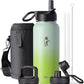 Water Bottle 32 oz Insulated with Straw, Coolflask Stainless Steel Metal 3 Lids Water Flask Wide Mouth for Sports or Office, Non-BPA Keep Cold Up to 48 Hrs or Hot Up to 24 Hrs, Ombre Green
