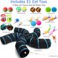 Poen 21 Pcs Cat Tunnel for Indoor Set Collapsible 5 Way Tubes with 20 Pcs Cat Kitten Toys Interactive Feather Toy Mouse Crinkle Balls Tube for Puppy Kitten Rabbit(Blue Black)