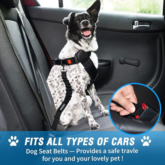 COOYOO Dog Seat Belt,3 Piece Set Retractable Dog Car Harness Adjustable for Vehicle Nylon Pet Safety Heavy Duty & Elastic