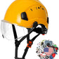 AOLAMEGS Construction Yellow Hard Hats - ANSI Z89.1 Class C Approved Adjustable Vented Hard Hat with Clear Visor for Men Women 6-Point Suspension ABS Safety Helmet for Outdoor Height Work