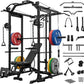 Mikolo Power Cage, Power Rack with Cable Crossover System, 1500LBS Squat Rack with LAT Pull Down System, Workout Cage with Pulley System for Fitness Home Gym