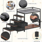 Dog Window Perch with 360° & Adjustable Raised Feeder, Pet Bunk Bed with Removable Stair and 2 Drawers, Elevated Platform Bed, Pet Elevated Seat with Cushion, Paw-Friendly Ladder