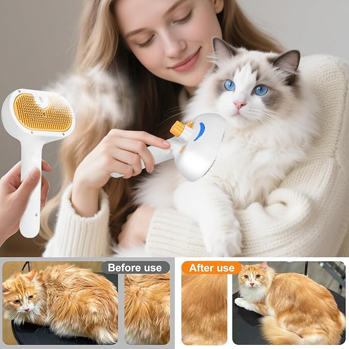 Pet Steam Brush for Dog & Cat – 3-in-1 Spray Hair Removal Comb – Steam for Shedding & Grooming – Water Brush for Long & Short Haired Pets – Spritz Defur Comb –